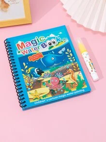 1 pieza Cuaderno para colorear con estampado de dibujos animados colorante creativo portátil para niños pintura - Multicolor - Ver 1