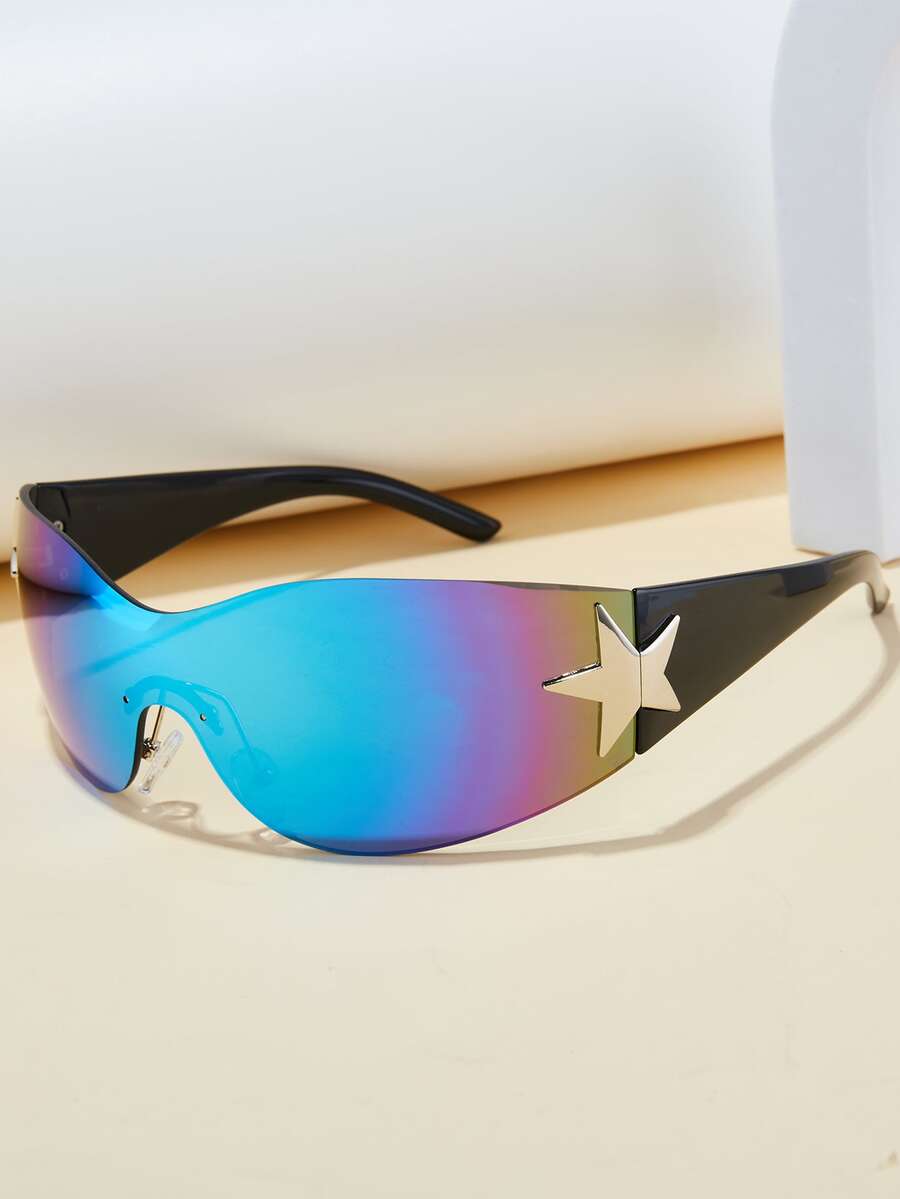 1副中性星形裝飾漸層一片式鏡片波西米亞太陽眼鏡適合旅行 - 彩色 - 查看 1
