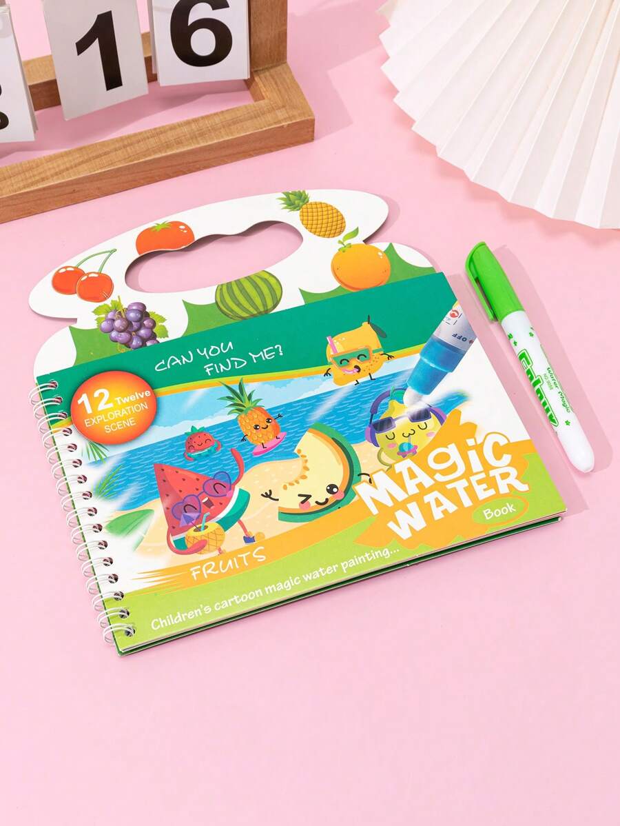 1 pieza Cuaderno para colorear fruta de dibujos animados patrón colorante creativo portátil para niños pintura - Multicolor - Ver 1