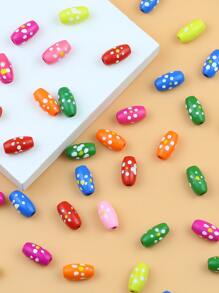 50入組/套時尚木頭波點圖案DIY珠子適用於女士DIY首飾製作 - 彩色 - 查看 3