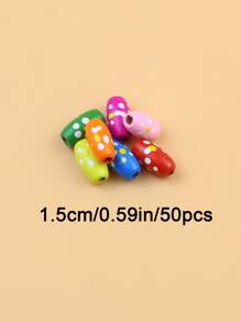 50入組/套時尚木頭波點圖案DIY珠子適用於女士DIY首飾製作 - 彩色 - 查看 5