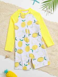 Toddler Boys Lemon Print Zipper Front One Piece Swimsuit - Multicolor - View 1