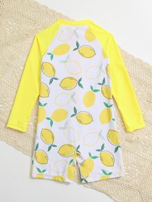 Toddler Boys Lemon Print Zipper Front One Piece Swimsuit - Multicolor - View 2