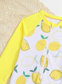 Toddler Boys Lemon Print Zipper Front One Piece Swimsuit - Multicolor - View 3
