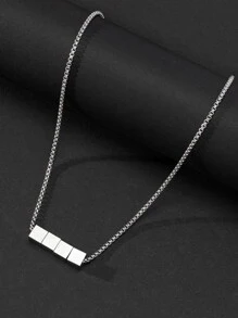 1 vòng cổ trang trí khối lập phương bằng thép không gỉ thời trang cho nam để trang trí hàng ngày - Bạc - Xem 1