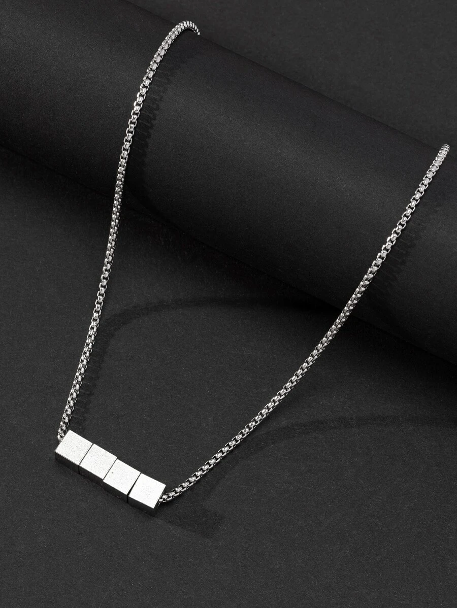 1 vòng cổ trang trí khối lập phương bằng thép không gỉ thời trang cho nam để trang trí hàng ngày - Bạc - Xem 1