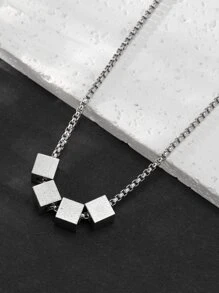 1 vòng cổ trang trí khối lập phương bằng thép không gỉ thời trang cho nam để trang trí hàng ngày - Bạc - Xem 2