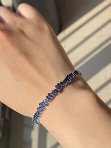 rakol Cubic Zirconia Decor Cuff Bangle For Women For Party Banquet Wedding - Blue - View 3