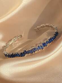 rakol Cubic Zirconia Decor Cuff Bangle For Women For Party Banquet Wedding - Blue - View 4