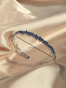 rakol Cubic Zirconia Decor Cuff Bangle For Women For Party Banquet Wedding - Blue - View 5