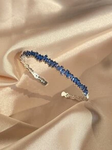 rakol Cubic Zirconia Decor Cuff Bangle For Women For Party Banquet Wedding - Blue - View 7
