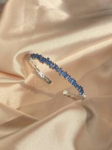 rakol Cubic Zirconia Decor Cuff Bangle For Women For Party Banquet Wedding - Blue - View 8