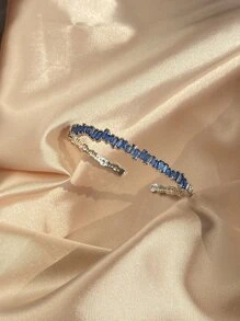 rakol Cubic Zirconia Decor Cuff Bangle For Women For Party Banquet Wedding - Blue - View 9