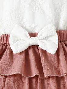 嬰幼兒女對比綁帶露背上衣與蝴蝶結前褶邊裙 - 彩色 - 查看 3
