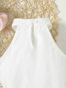 嬰幼兒女對比綁帶露背上衣與蝴蝶結前褶邊裙 - 彩色 - 查看 5