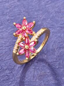 方晶鋯石花朵裝飾戒指