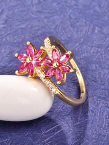 方晶鋯石花朵裝飾戒指