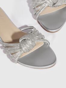 Rhinestone & Knot Decor Slide Sandals - Silver - View 3