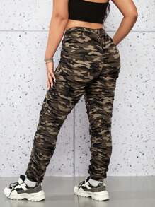 SHEIN Coolane Plus Camo Print Drawstring Waist Ruched Joggers - Multicolor - View 1