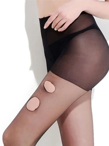 Solid Plus Sheer Tights - Black - View 6