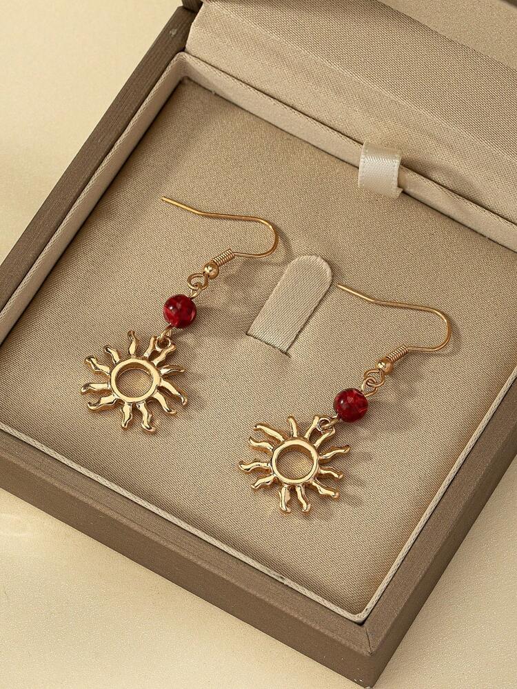 1pair Fashionable Vintage Sun Design Dangle Earrings, Minimalist & Unique Ear Accessory Gift