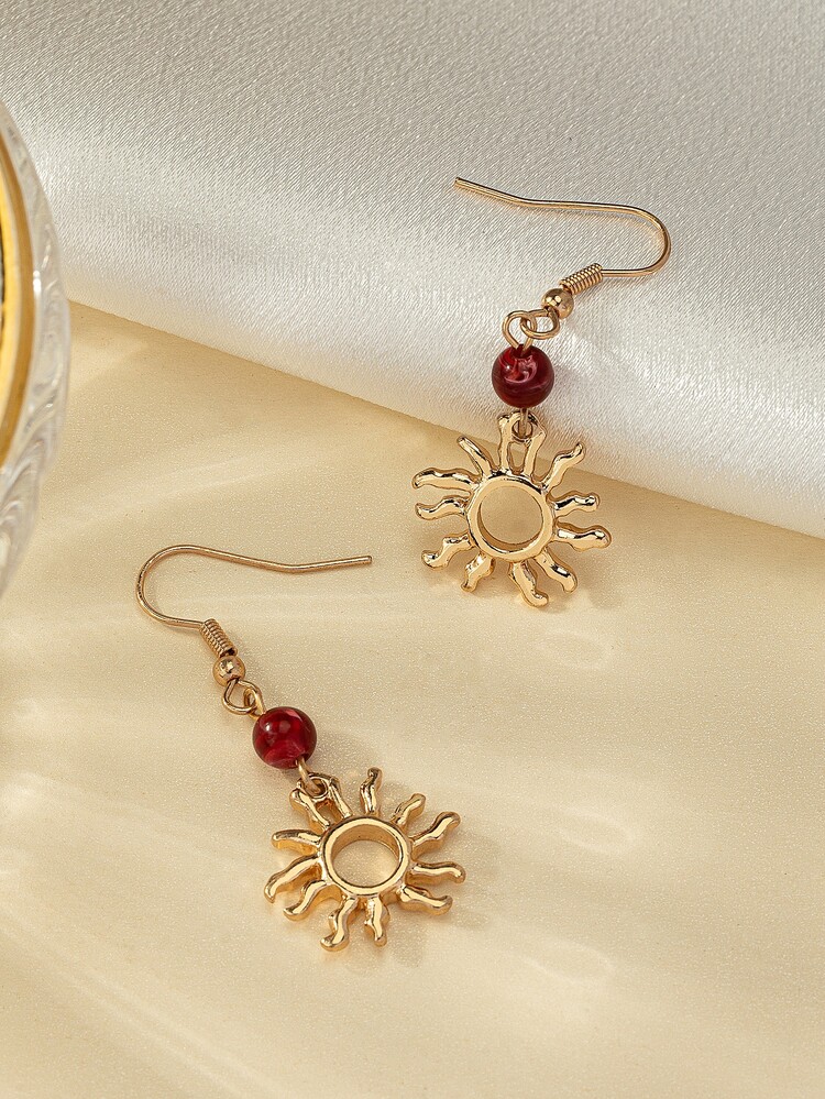 1pair Fashionable Vintage Sun Design Dangle Earrings, Minimalist & Unique Ear Accessory Gift