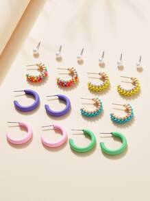 9 cặp/bộ Thời trang Kết cườm Đồ trang trí Ngọc Trai giả Hoa tai Đối với phụ nữ Đối với Cuộc sống hàng ngày - Nhiều màu - Xem 2