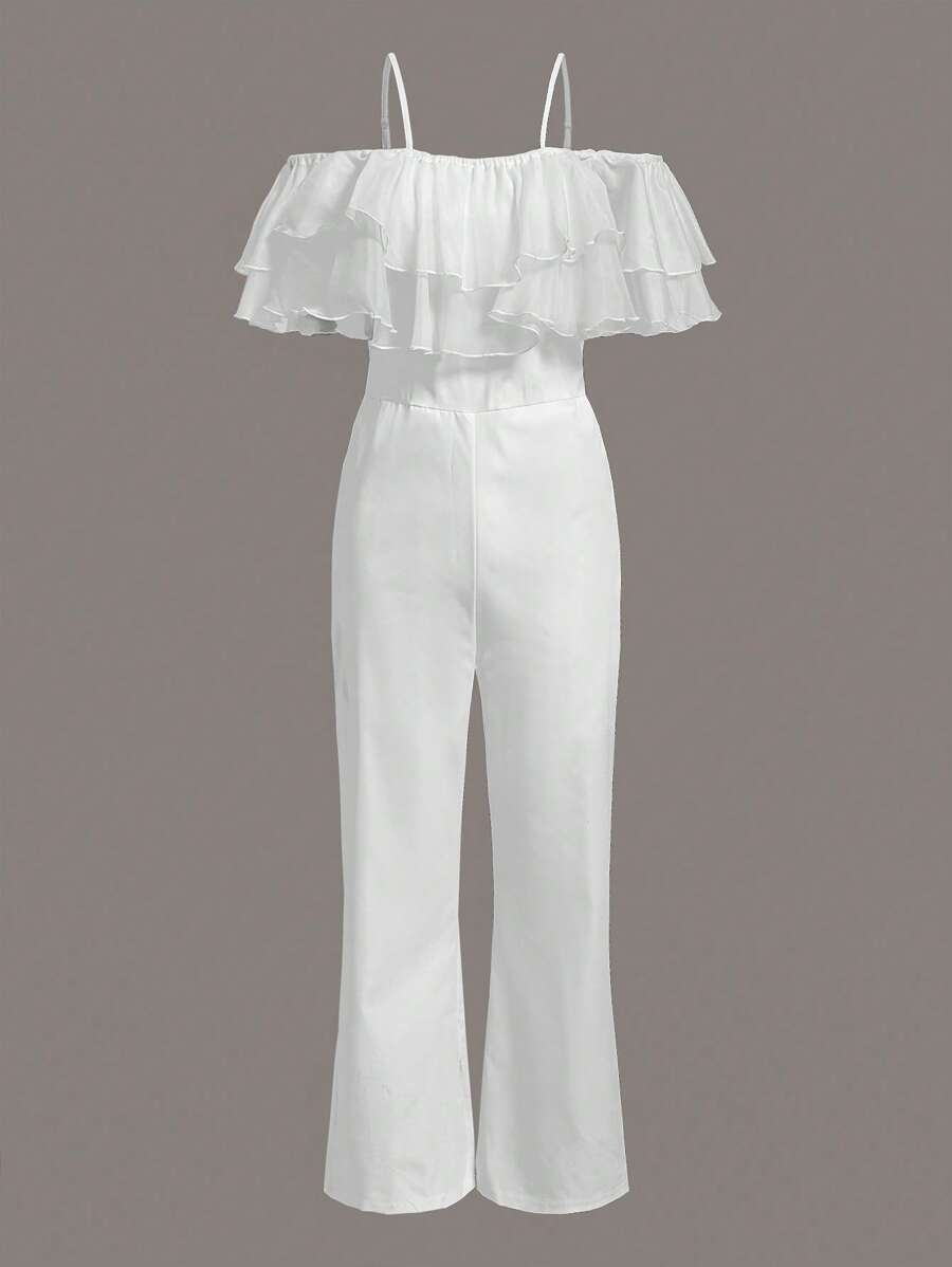 SHEIN Explorewe Áo liền quần Gái Xù màu trơn Dễ thương - trắng - Xem 1