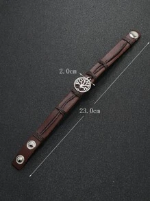 1入組時尚PU聚氨酯樹細節手環適合男士日常裝飾,適用於首飾類禮品和派對 - 棕色 - 查看 4