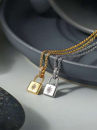 Charm-In 1 件 18K 镀金铜项链，配锆石锁扣，镀层厚度 0.03-0.05μm