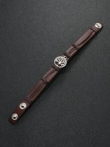 1入組時尚PU聚氨酯樹細節手環適合男士日常裝飾,適用於首飾類禮品和派對 - 棕色 - 查看 5