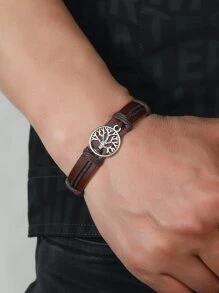 1入組時尚PU聚氨酯樹細節手環適合男士日常裝飾,適用於首飾類禮品和派對 - 棕色 - 查看 6