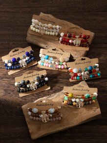 3 Stücke/Set Perlenarmband Böhmisch Baum Anhänger, Für Frauen Für Tägliche Dekoration