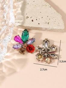 1pair Glamorous Zinc Alloy Rhinestone Decor Flower Design Stud Earrings For Women For Daily Decoration - Multicolor - View 3