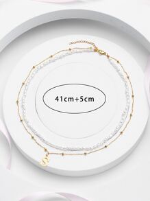 1入組隨機時尚不銹鋼字母吊墜項鍊適用於女士日常裝飾 - 金黃色 - 查看 3