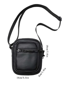 Bolso bandolera minimalista cuadrado con cadena decorativa, bolso negro pequeño para deportes, escuela secundaria, universidad, estudiantes, bolso de cuero impermeable, bolso cruzado, bolso de hombro, bolso mensajero ideal para estudiantes, clásico sencillo, bolso de satchel negro, bolso para senderismo, regalos de viaje, bolso casual de gran capacidad, regalos para papá, regalos para novio, regalos de vacaciones, regalos divertidos, bolsos laterales - Negro - Ver 3