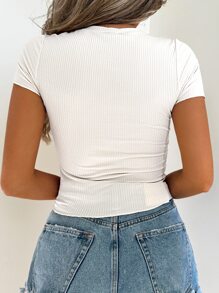 EURMUSE Letter Graphic Ribbed Knit Tee - White - View 2