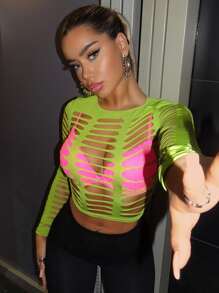 SHEIN ICON Rave Top corto rasgado sólido sin sujetador