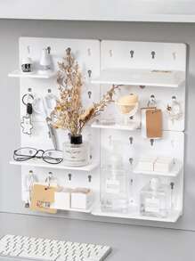 1pc PP Hole Board Storage Rack, Modern White Wall Mounted Storage Rack For Home