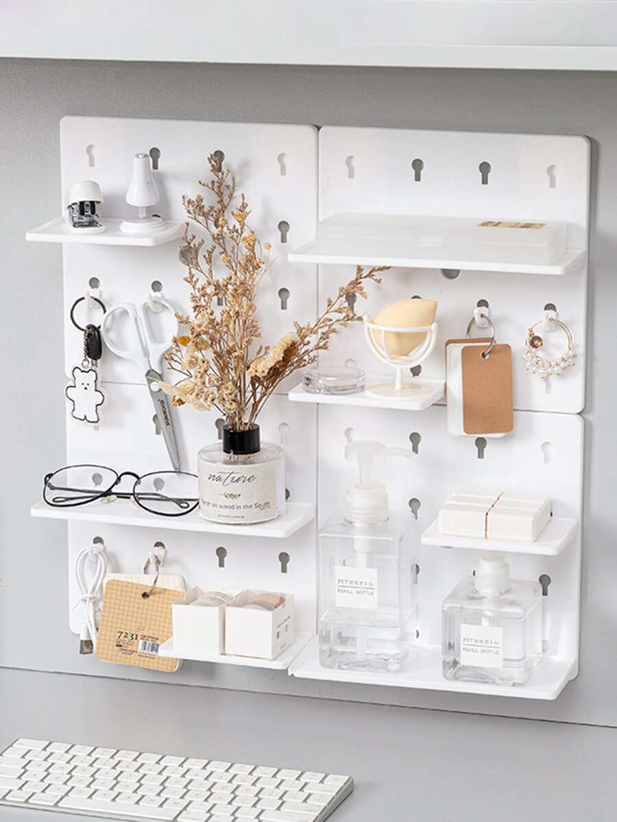 1pc PP Hole Board Storage Rack, Modern White Wall Mounted Storage Rack For Home