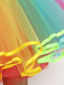 Colorblock Mesh Overlay Skirt - Multicolor - View 3