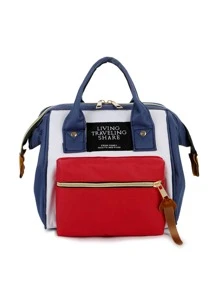 1pc Baby Letter Graphic Mixed Color Soft Polyester Diaper Bag - Multicolor - View 1