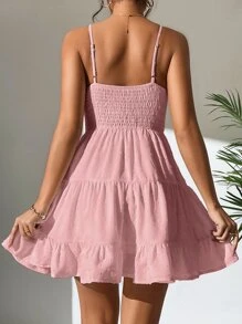 SHEIN PETITE Vestido de tirantes de lunares con fruncido pecho con fruncido bajo con fruncido - Rosa vieja - Ver 2