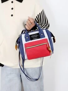 1pc Baby Letter Graphic Mixed Color Soft Polyester Diaper Bag - Multicolor - View 2