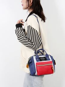 1pc Baby Letter Graphic Mixed Color Soft Polyester Diaper Bag - Multicolor - View 3