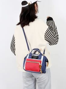 1pc Baby Letter Graphic Mixed Color Soft Polyester Diaper Bag - Multicolor - View 4