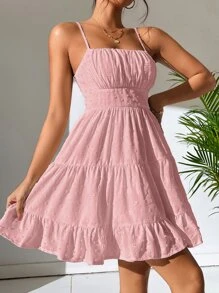 SHEIN PETITE Vestido de tirantes de lunares con fruncido pecho con fruncido bajo con fruncido - Rosa vieja - Ver 4