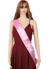 Happy Birthday Decorative Shoulder Strap, Party Gift, Birthday Sash - Pink - View 3