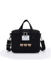 1 Gấu Bé Thêu Miếng Dán Chi Tiết Tách Ướt Và Khô Túi Đựng Tã Polyester - màu đen - Xem 1