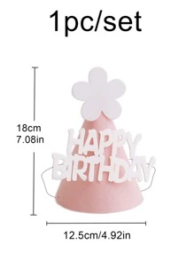 1pc Flower & Slogan Decor Party Hat, Simple Polyester Pink Letter Decor Pink Party Hat For Birthday Party - Pink - View 3